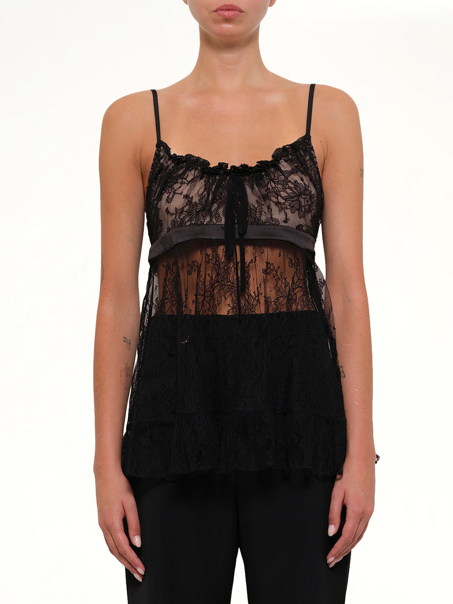 Lace Tie Camisole in Black