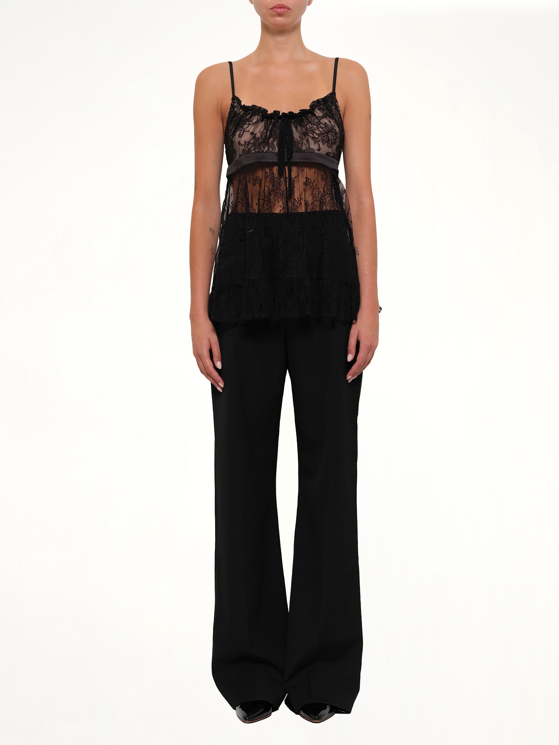 ALEXANDER MCQUEEN Lace Tie Camisole in Black Product Photo from MARAIS