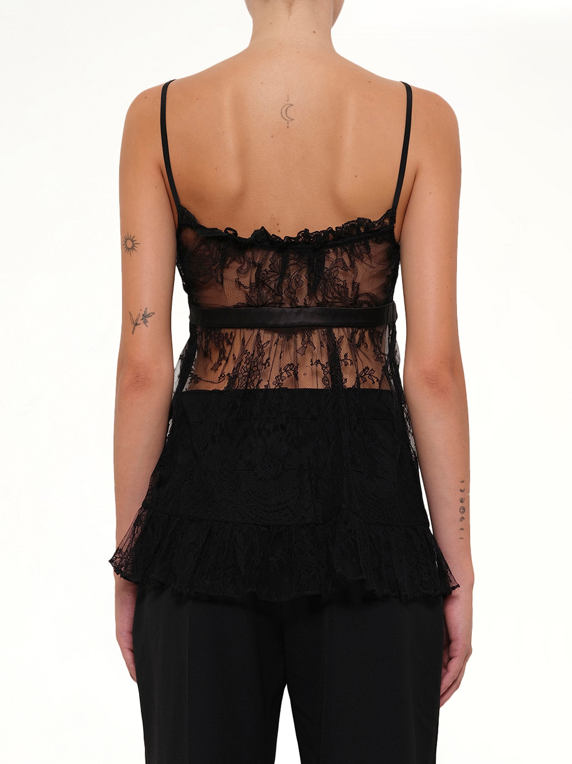 ALEXANDER MCQUEEN Lace Tie Camisole in Black Side View from MARAIS