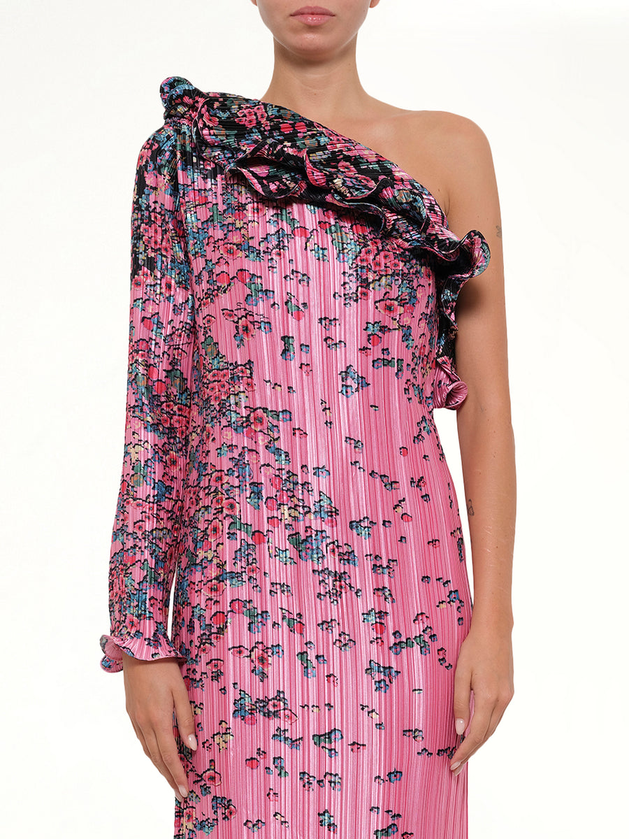 Asymmetric Pleated Dress in Pink