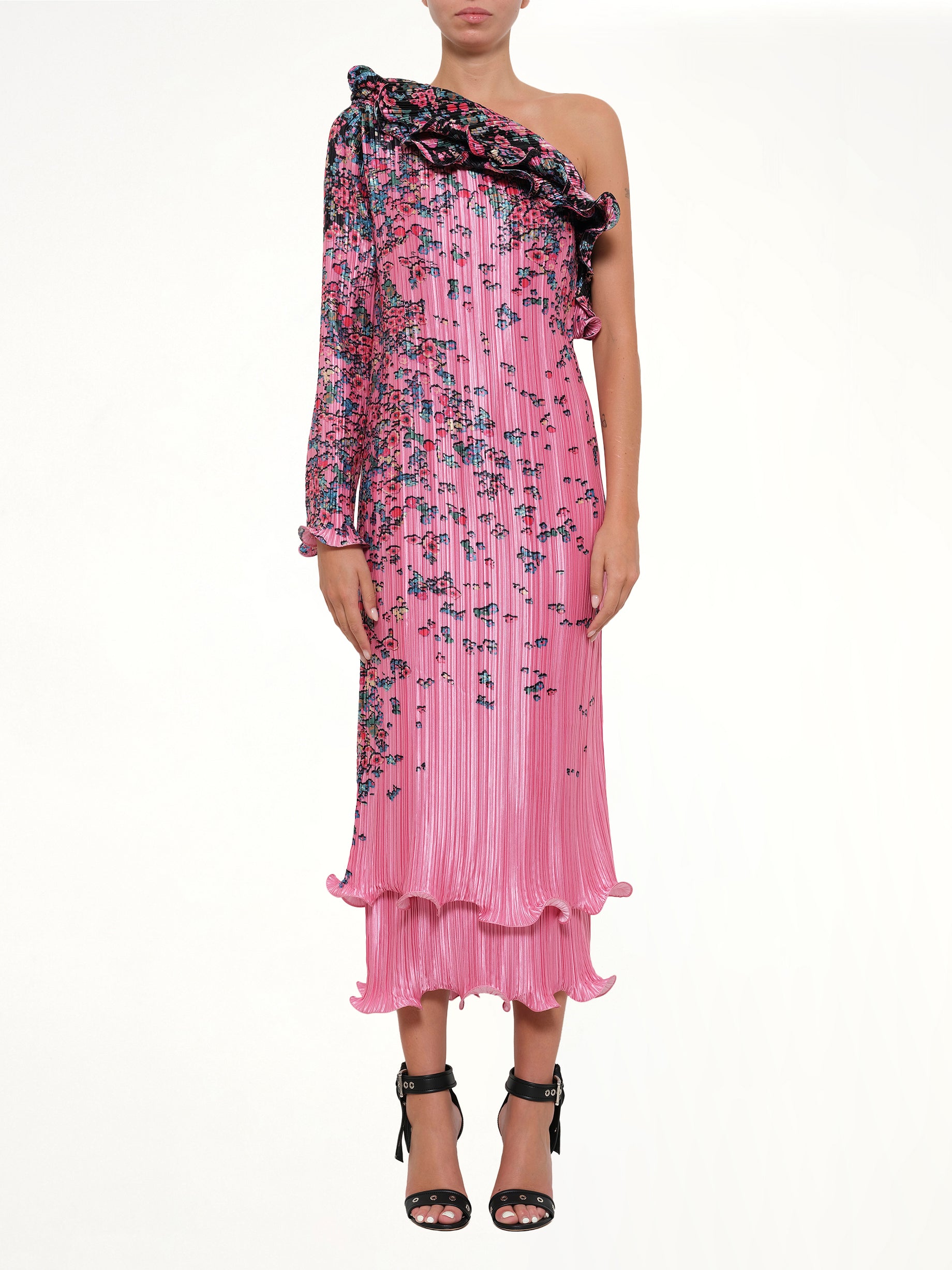 Pink Bloom Asym Pleat Dress | MARAIS Pink Bloom Asym Pleat Dress | MARAIS