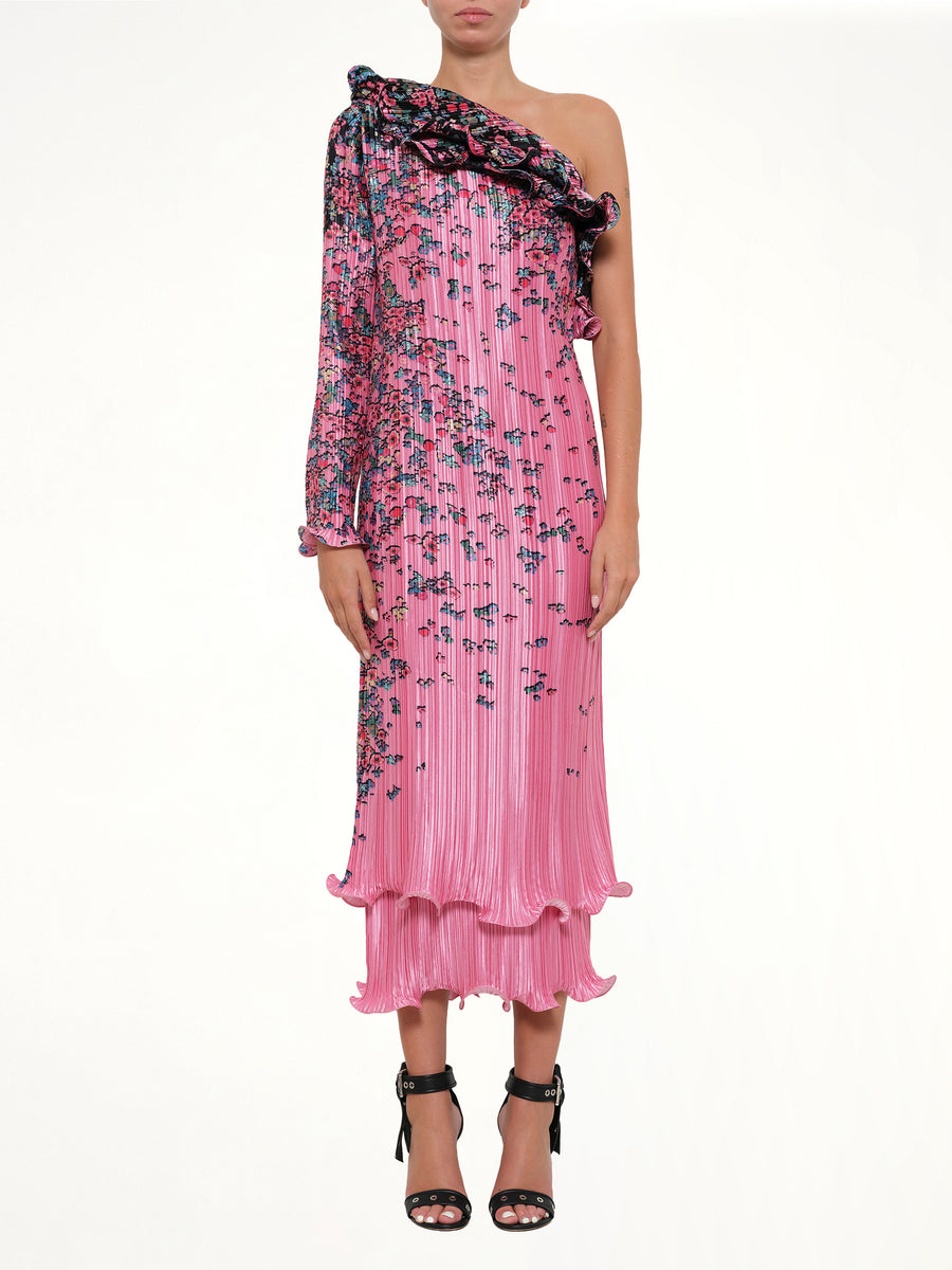 Asymmetric Pleated Dress in Pink
