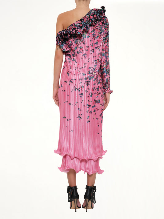Asymmetric Pleated Dress in Pink