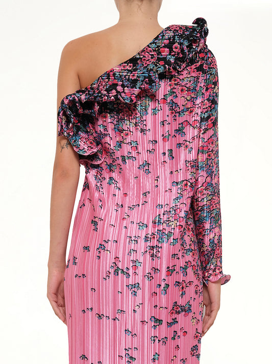 Asymmetric Pleated Dress in Pink