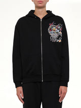 Embroidered Zip Hoodie in Black