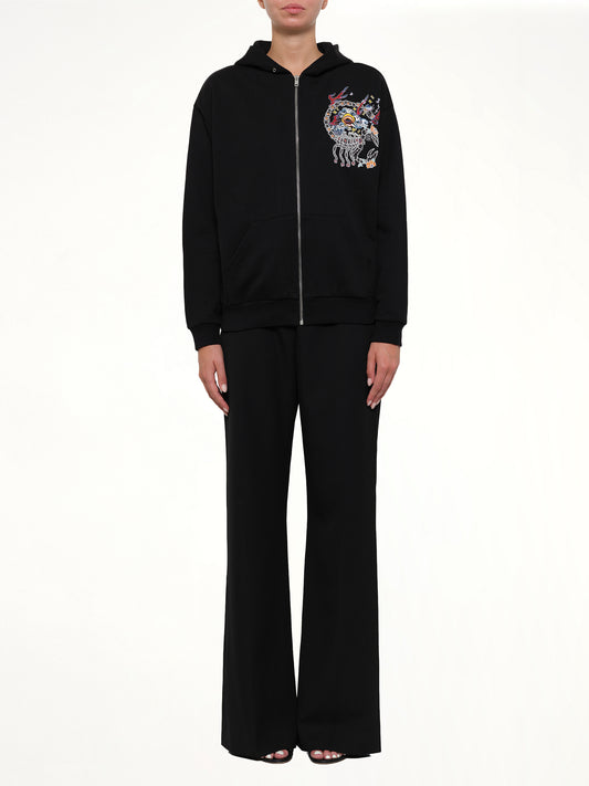 Embroidered Zip Hoodie in Black