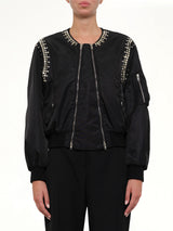 Rhinestone Embroidered Bomber Jacket in Black