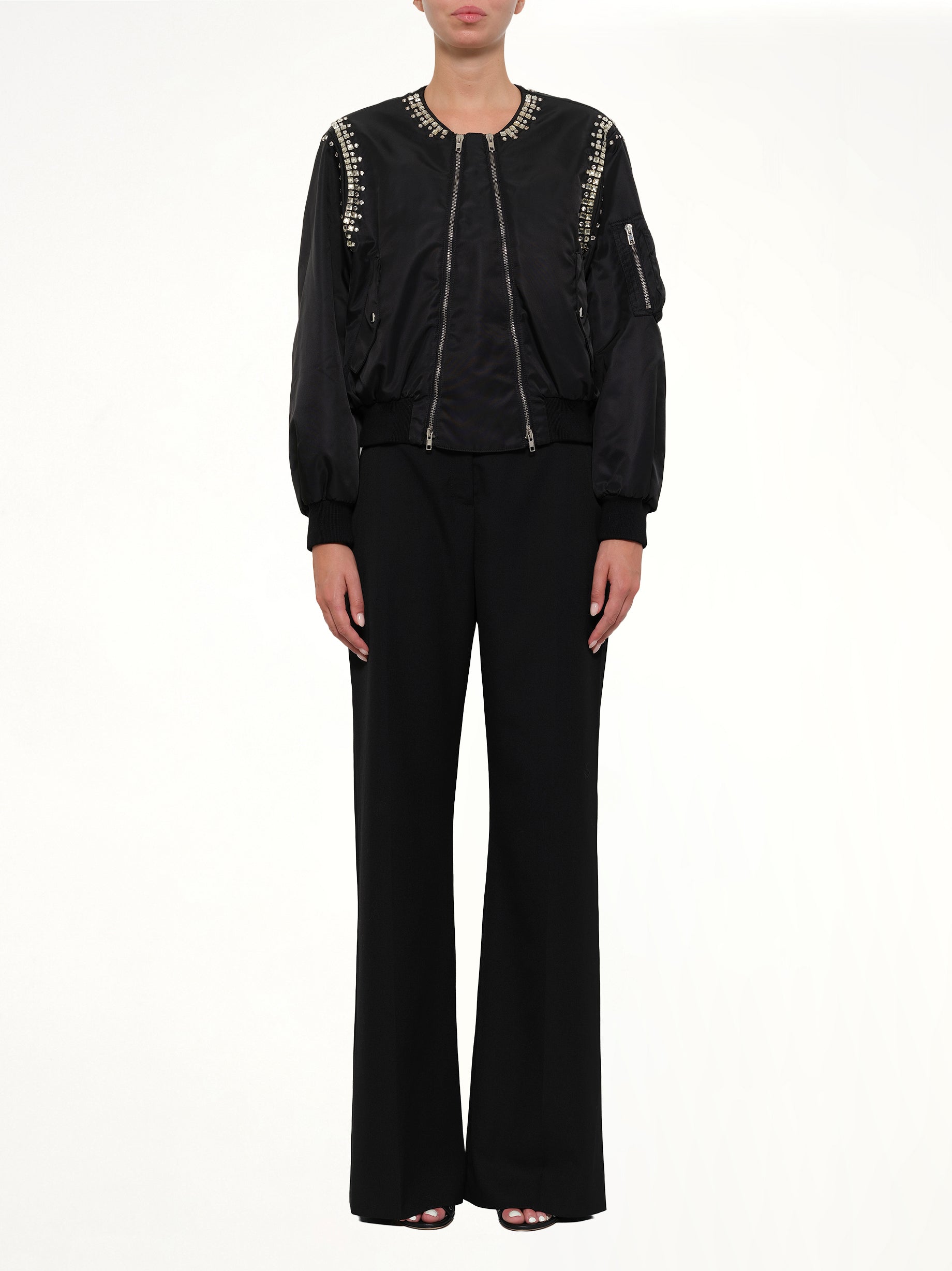 GIVENCHY Rhinestone Embroidered Bomber Jacket in Black Product Photo from MARAIS