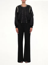 Rhinestone Embroidered Bomber Jacket in Black