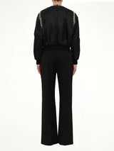 Rhinestone Embroidered Bomber Jacket in Black