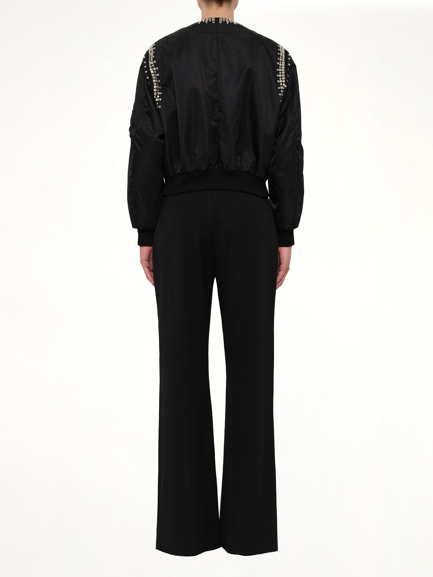 Rhinestone Embroidered Bomber Jacket in Black