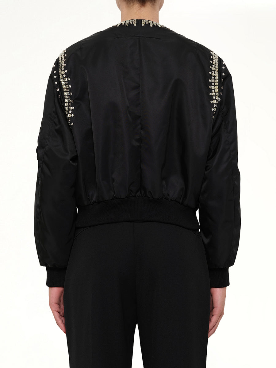 Rhinestone Embroidered Bomber Jacket in Black