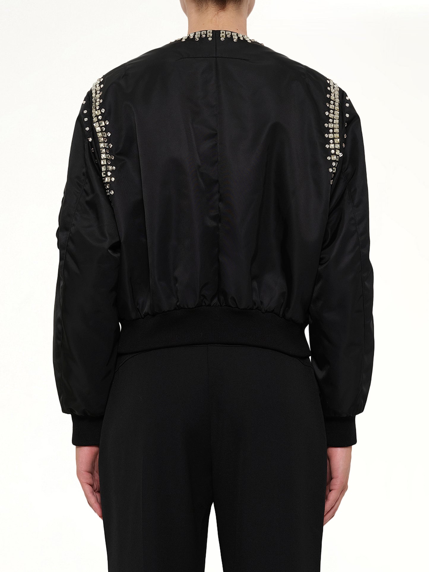 Rhinestone Embroidered Bomber Jacket in Black