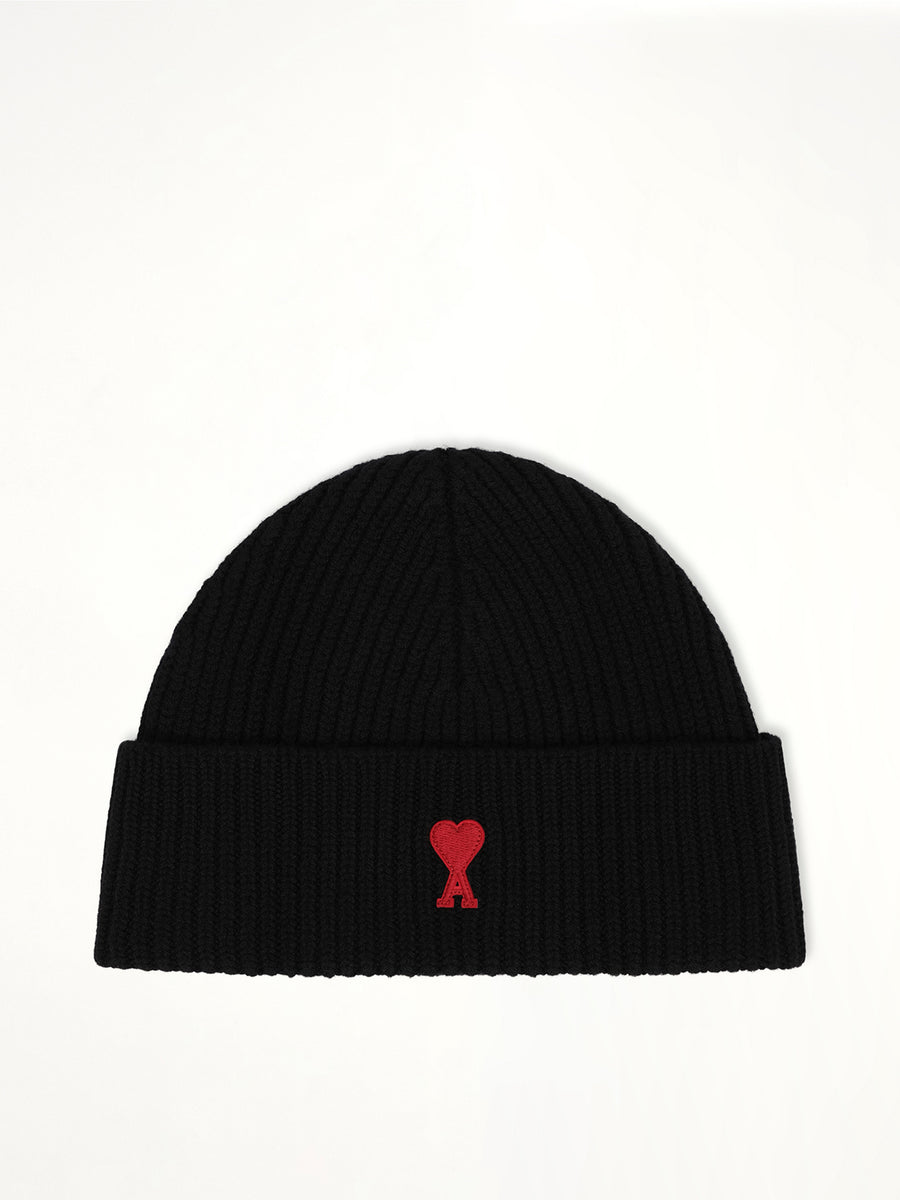 Beanie with Contrasted Ami De Coeur in Black