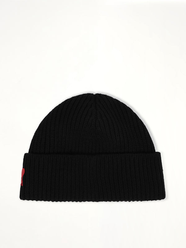 Beanie with Contrasted Ami De Coeur in Black