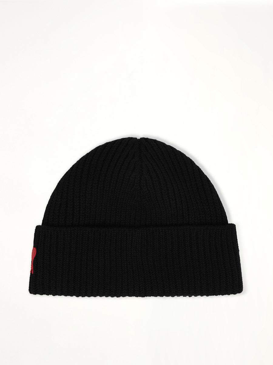 Beanie with Contrasted Ami De Coeur in Black