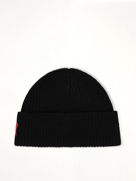 Beanie With Contrasted Ami De Coeur in Black