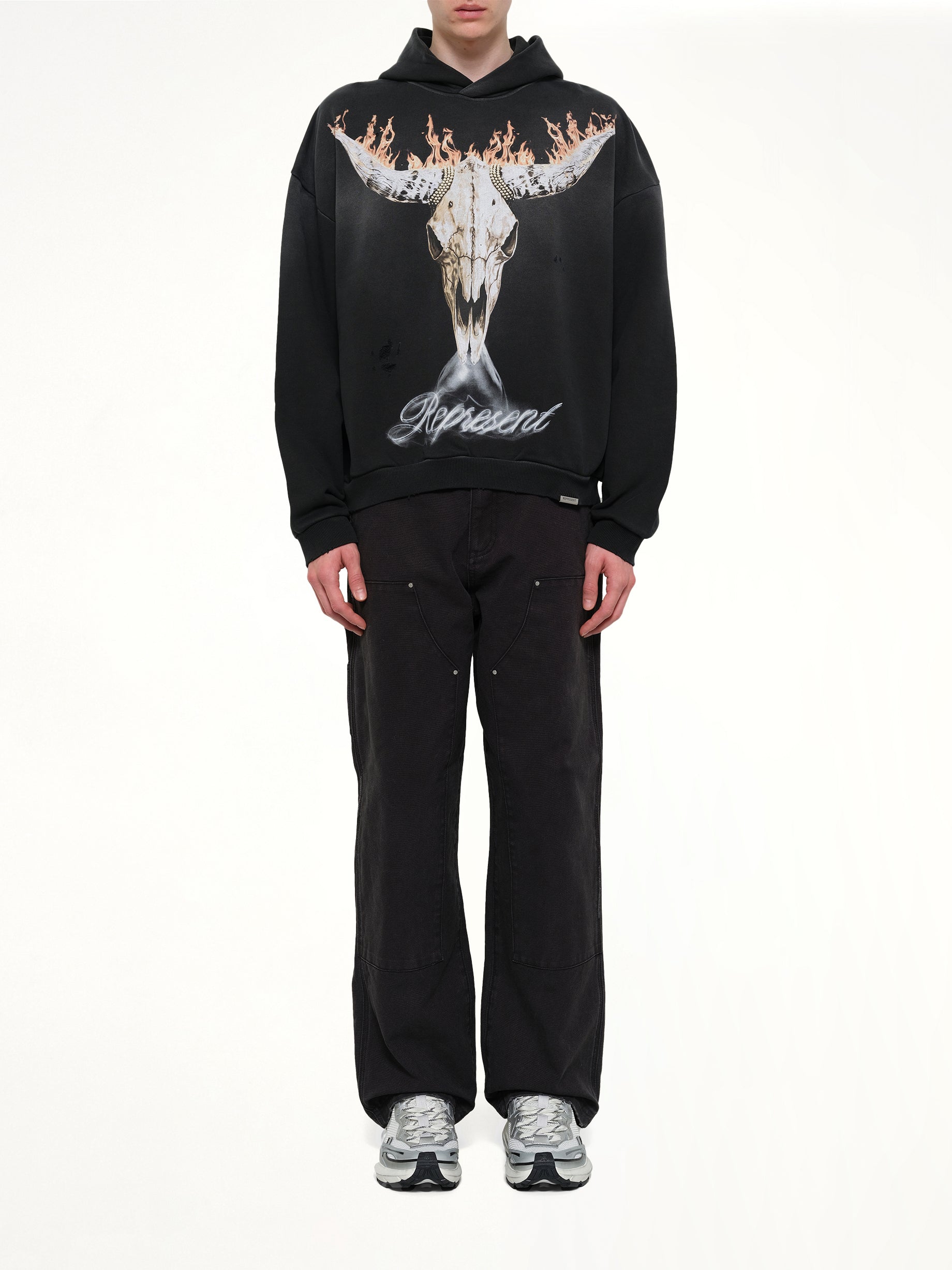 REPRESENT British Cowboys Hoodie in Stained Black Model View from MARAIS