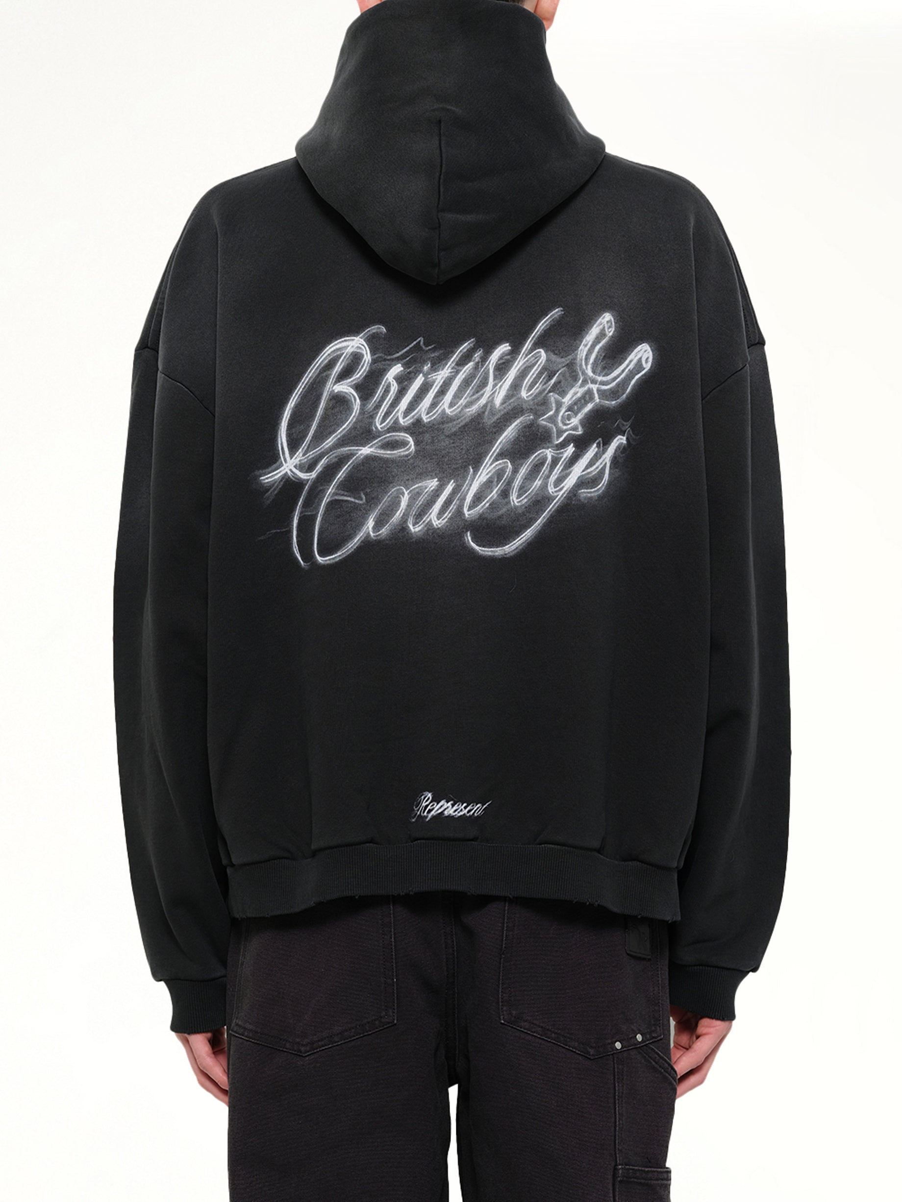 REPRESENT British Cowboys Hoodie in Stained Black Back View from MARAIS