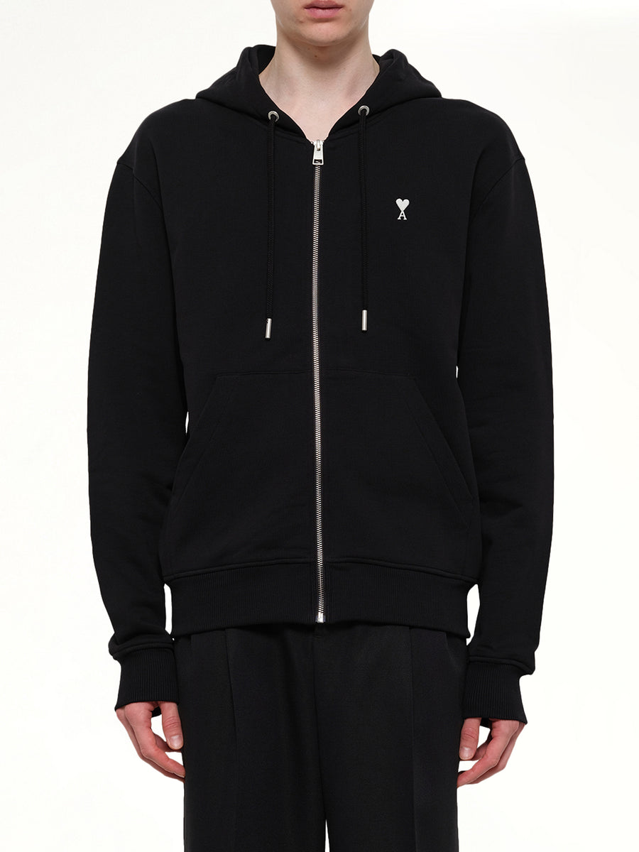 Contrasted Ami De Coeur Zip Hoodie in Black