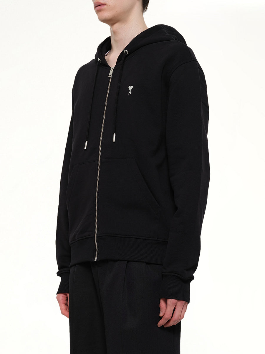 Contrasted Ami De Coeur Zip Hoodie in Black