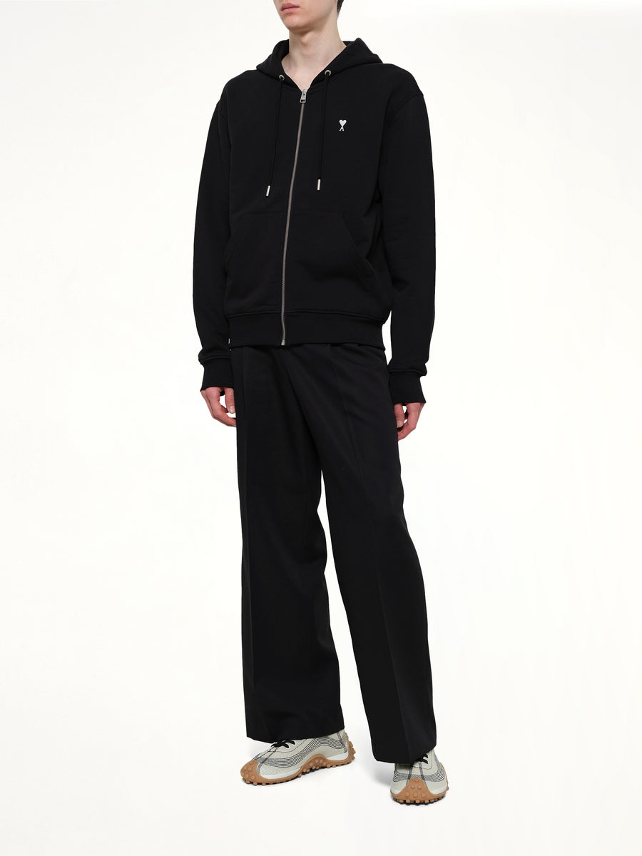 Contrasted Ami De Coeur Zip Hoodie in Black