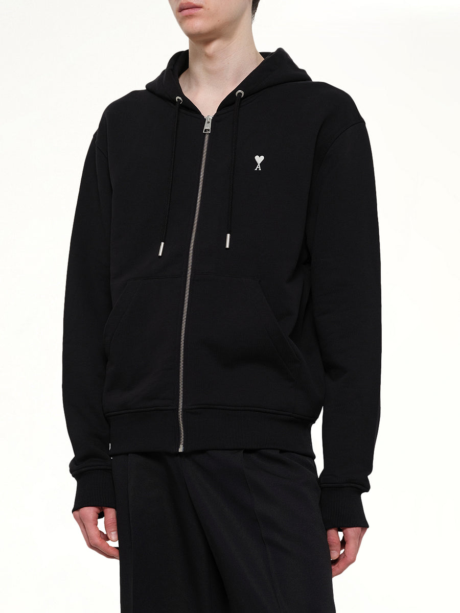 Contrasted Ami De Coeur Zip Hoodie in Black
