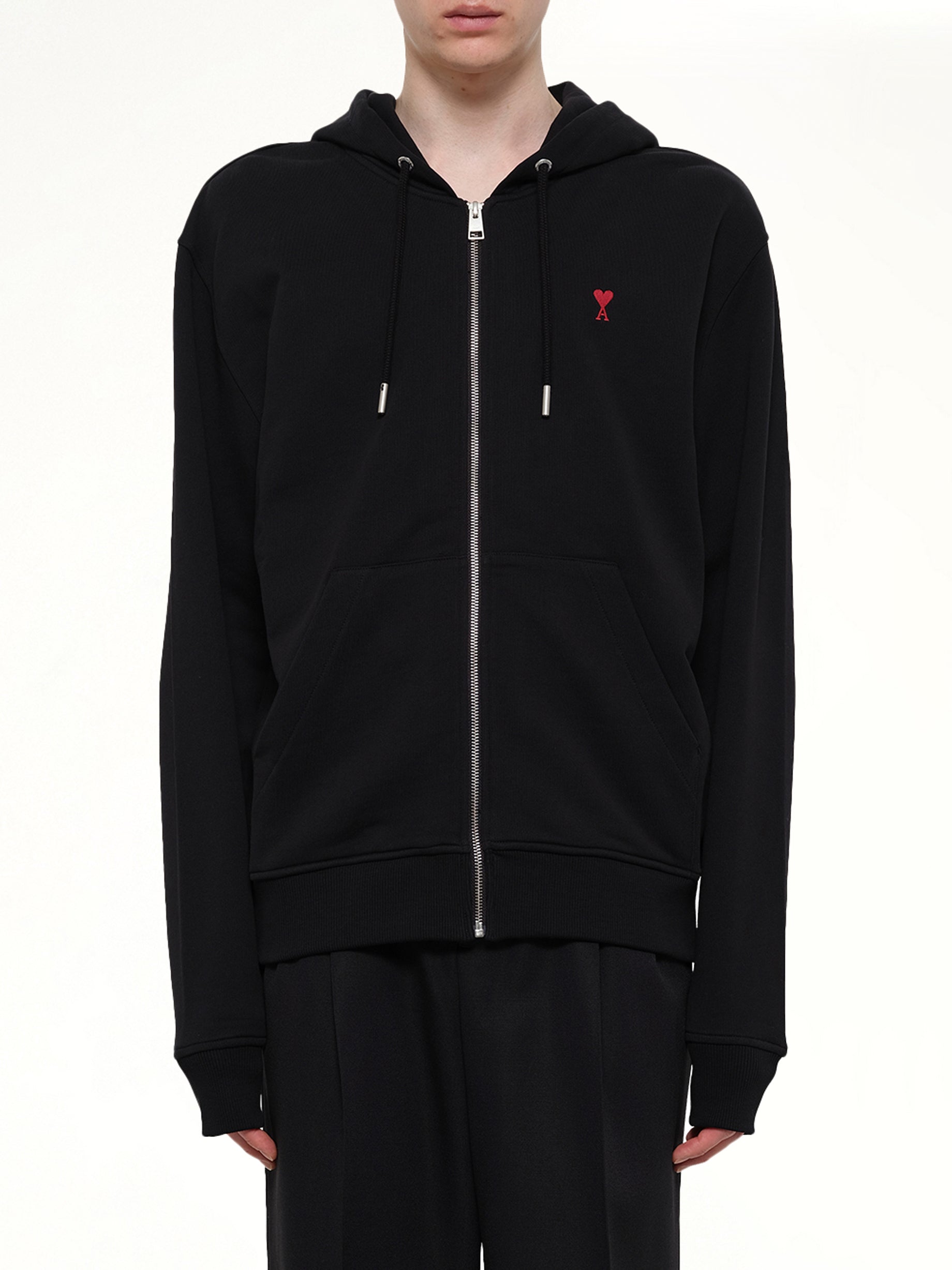 Red Ami De Coeur Zip Hoodie in Black