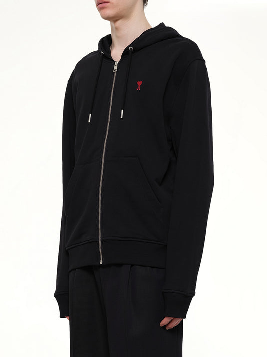 Red Ami De Coeur Zip Hoodie in Black