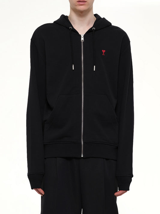 Red Ami De Coeur Zip Hoodie in Black