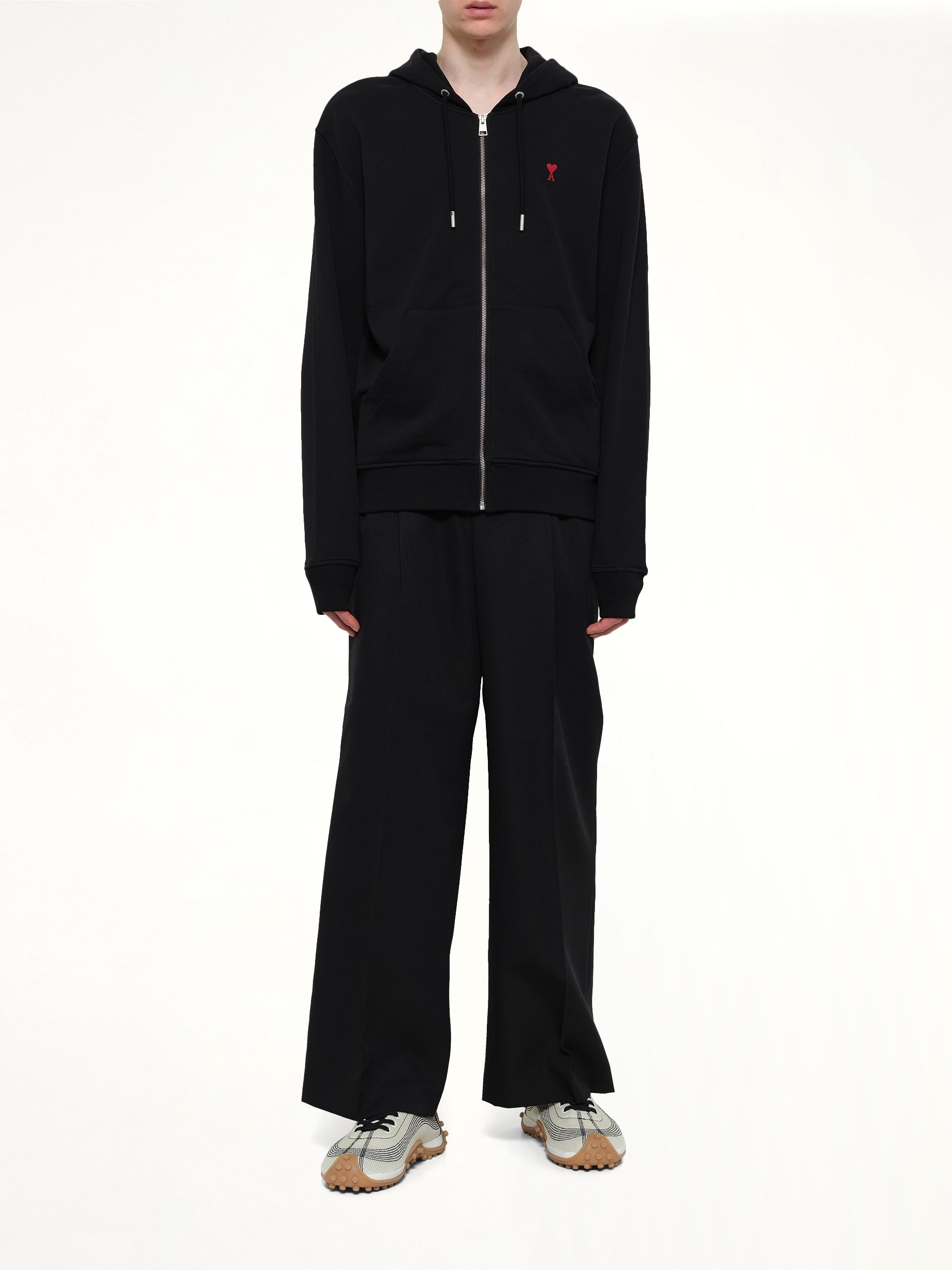 AMI PARIS Red Ami De Coeur Zip Hoodie in Black Full Reference from MARAIS