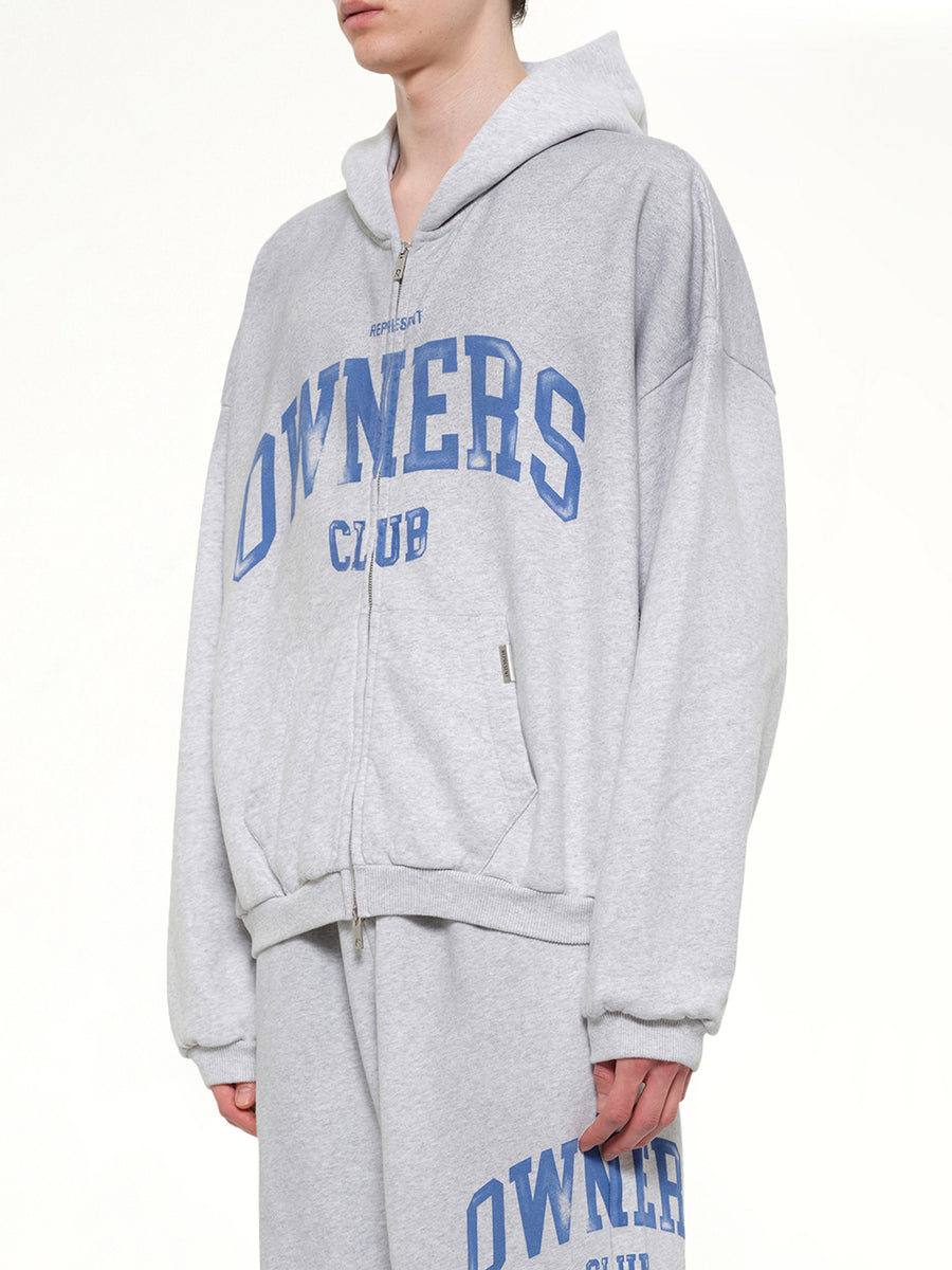 Represent Owners Club Zip Through Hoodie in Sprayed Ice Grey Marl