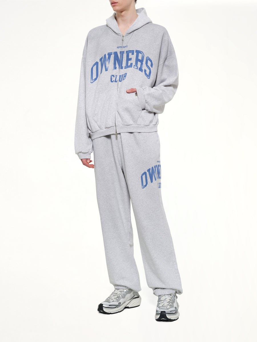 Represent Owners Club Zip Through Hoodie in Sprayed Ice Grey Marl