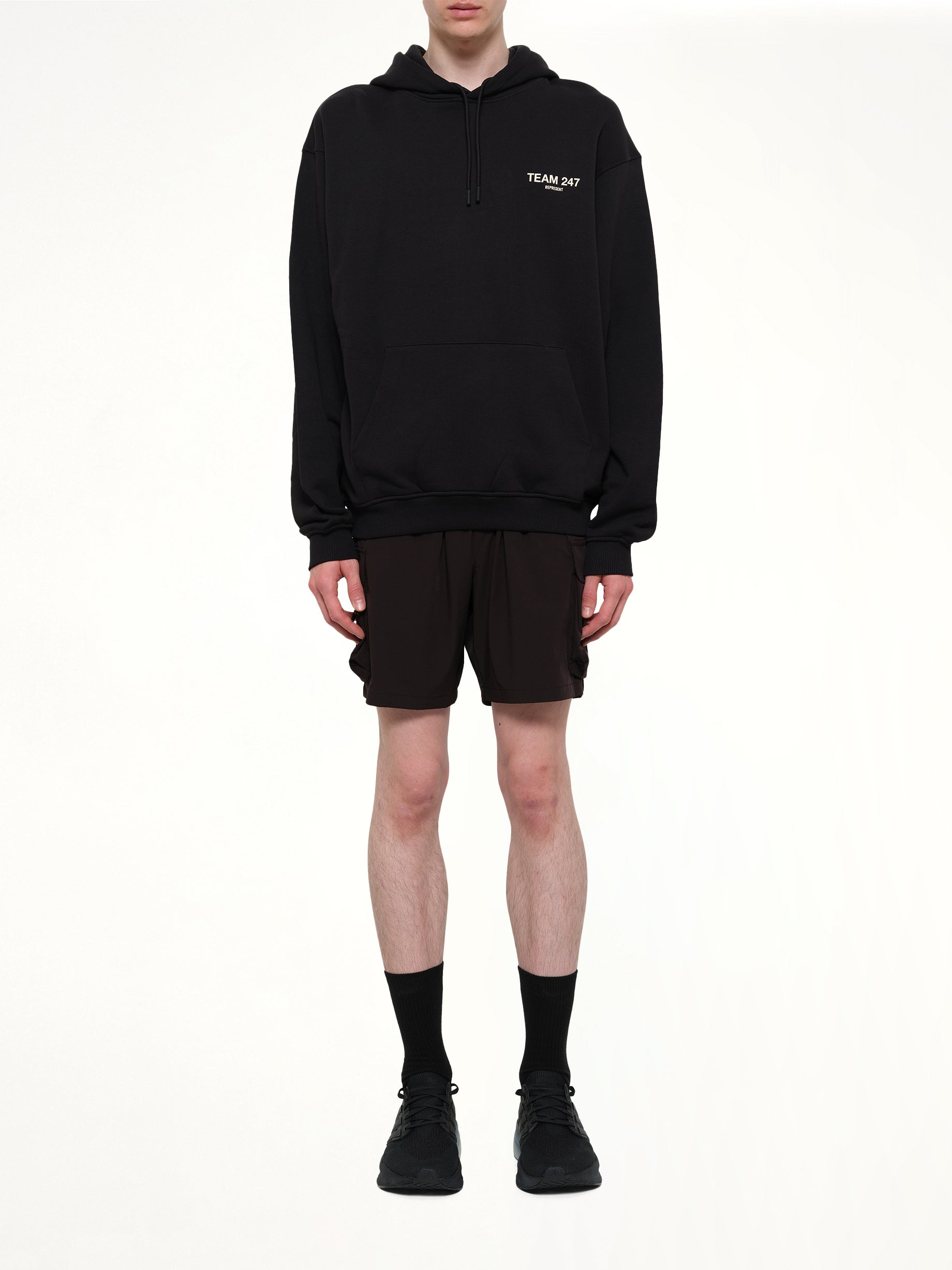REPRESENT Team 247 Oversized Hoodie in Jet Black Model View from MARAIS