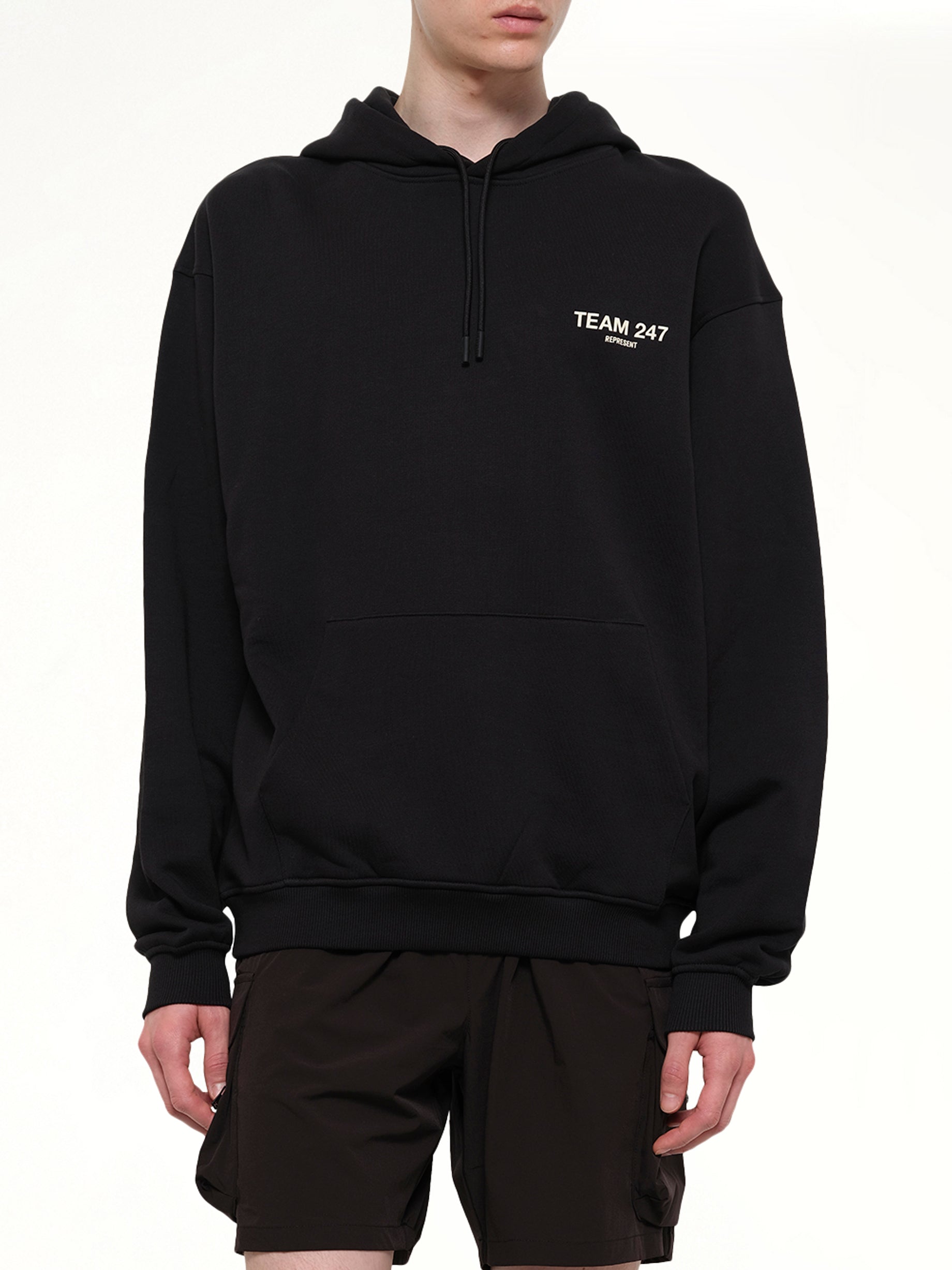 REPRESENT Team 247 Oversized Hoodie in Jet Black Detail Shot from MARAIS