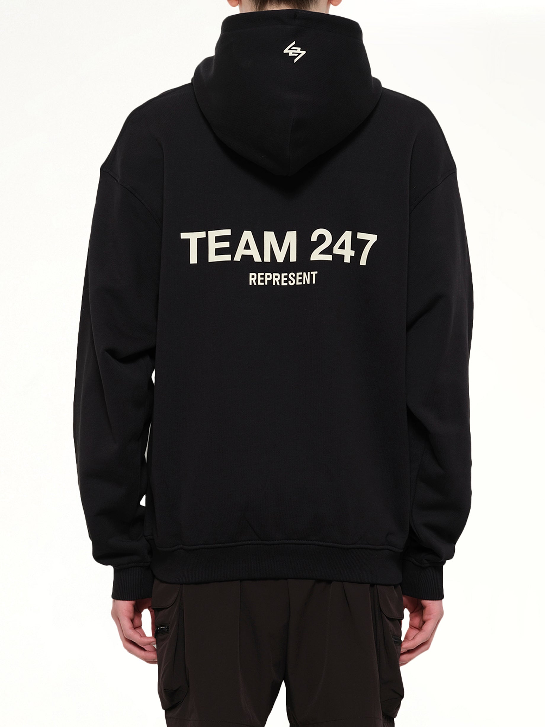 REPRESENT Team 247 Oversized Hoodie in Jet Black Back View from MARAIS