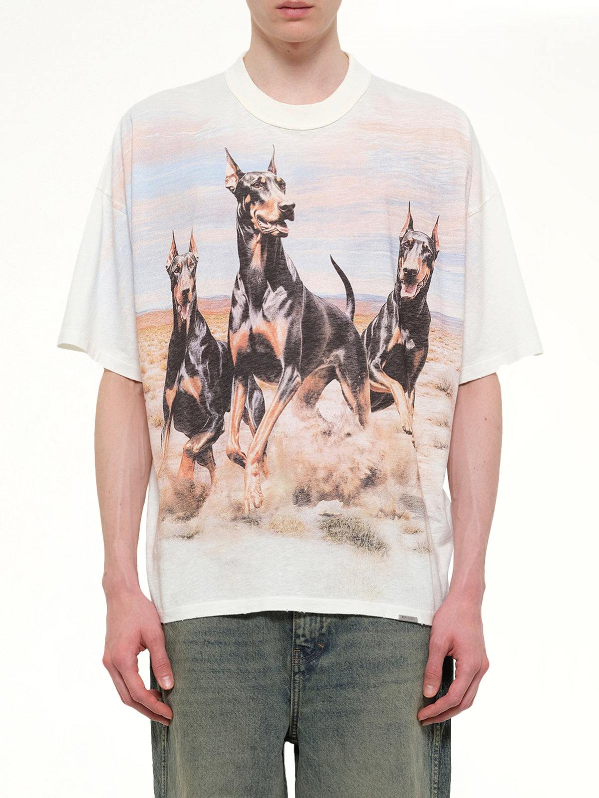 フラットホワイトのウェスタンドーベルマンTシャツ