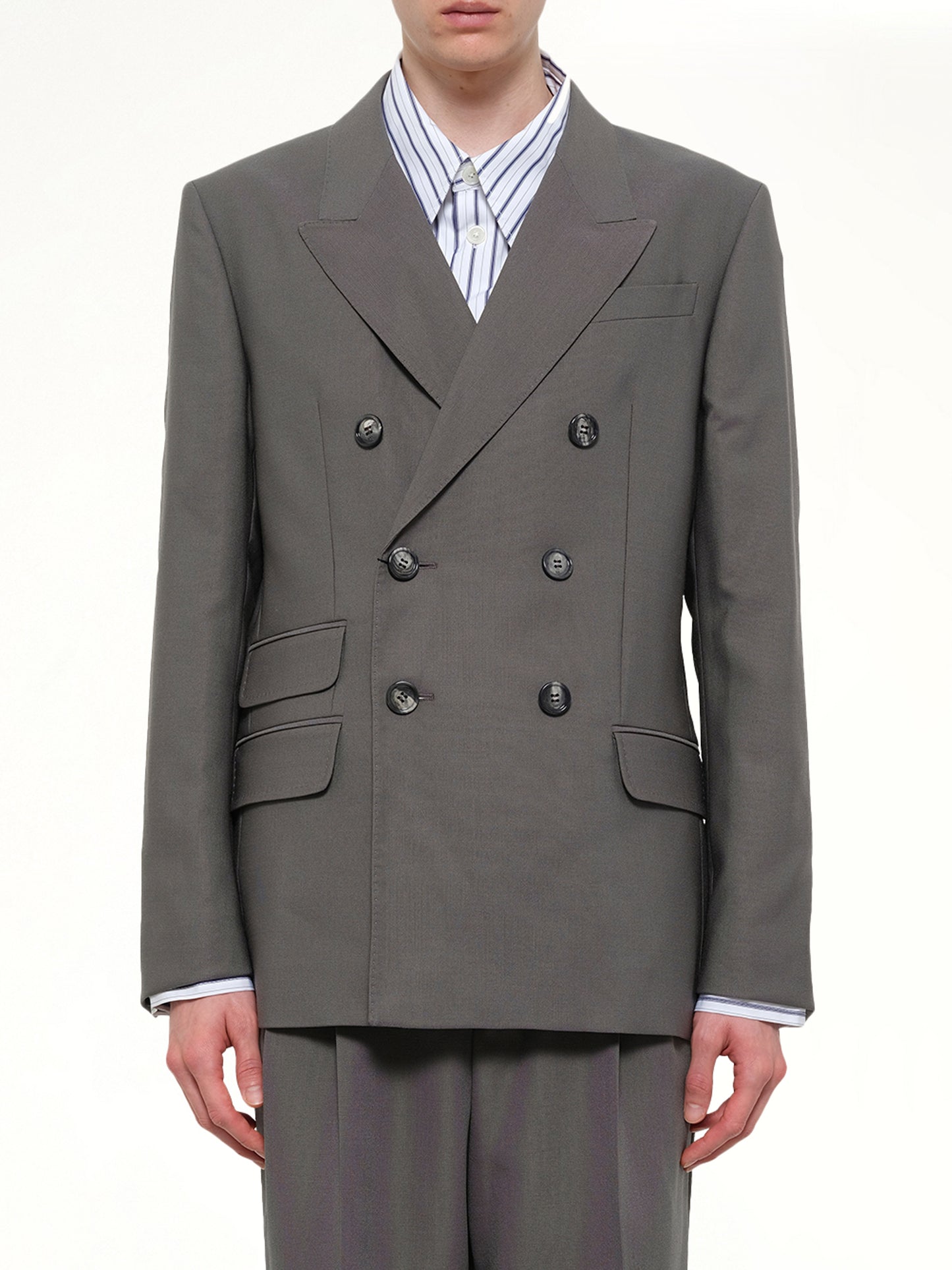 Straight Double Breasted Jacket in Carbon
