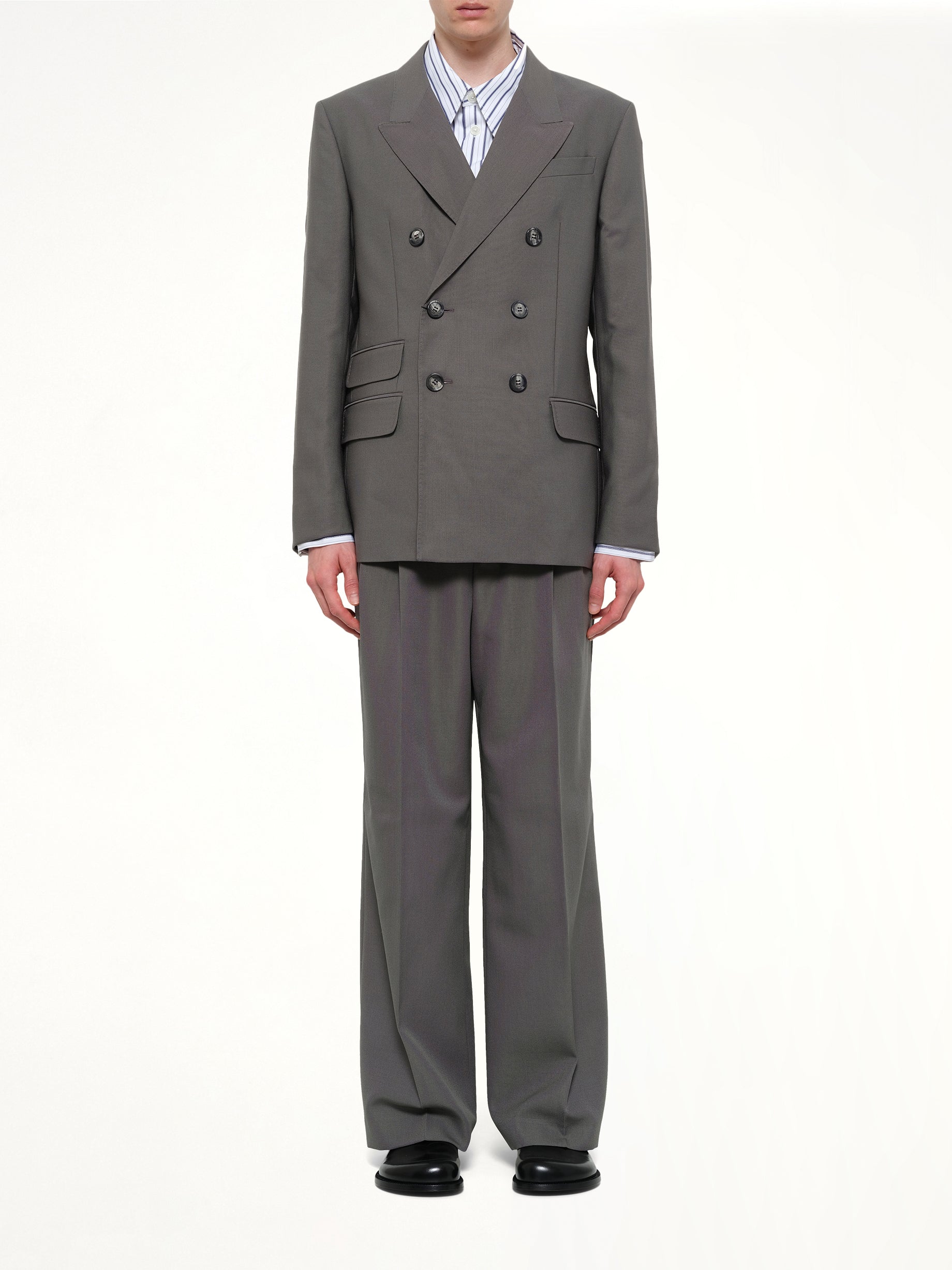 AMI PARIS Straight Double Breasted Jacket in Carbon Model View from MARAIS