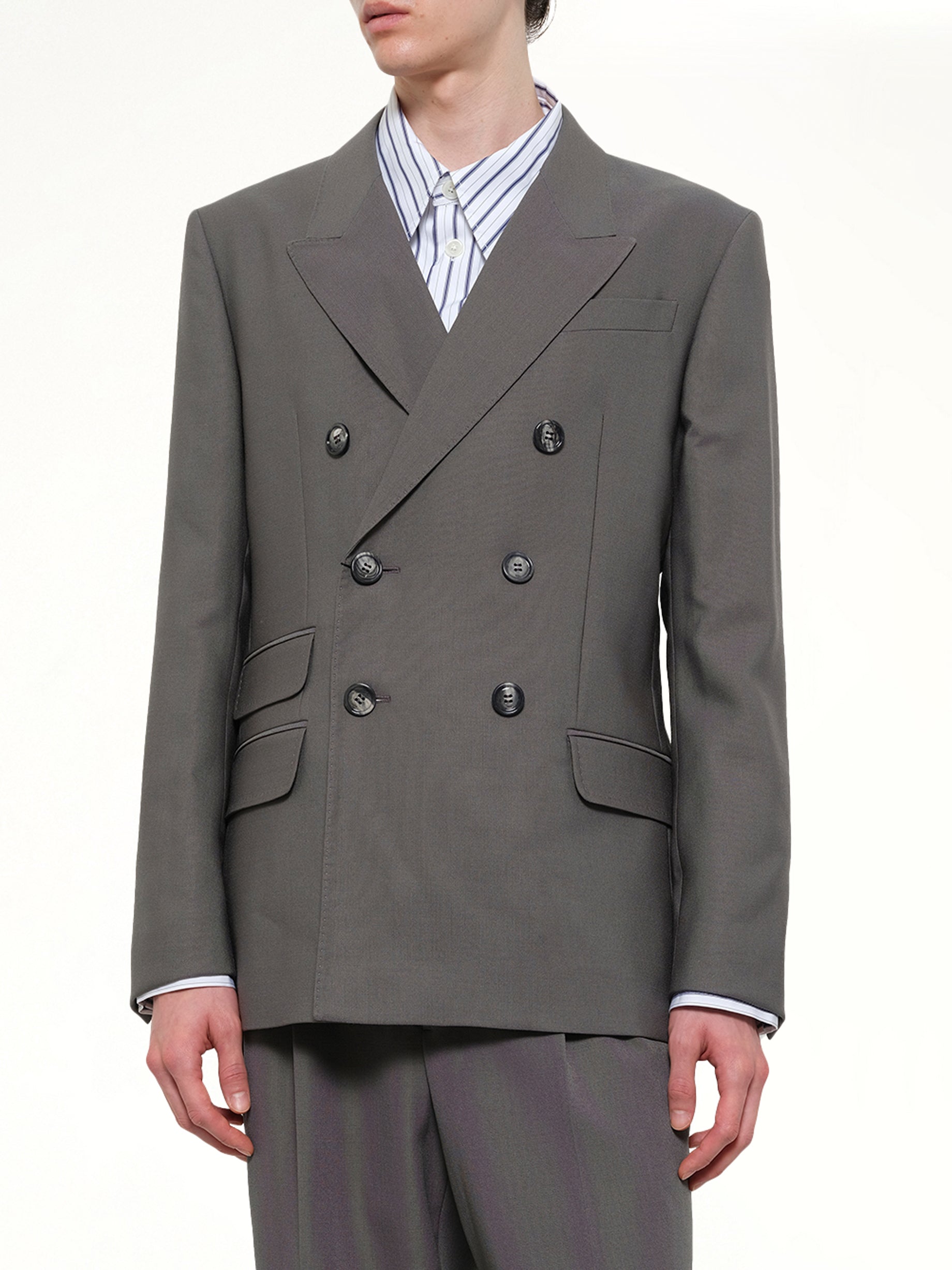 AMI PARIS Straight Double Breasted Jacket in Carbon Detail Shot from MARAIS