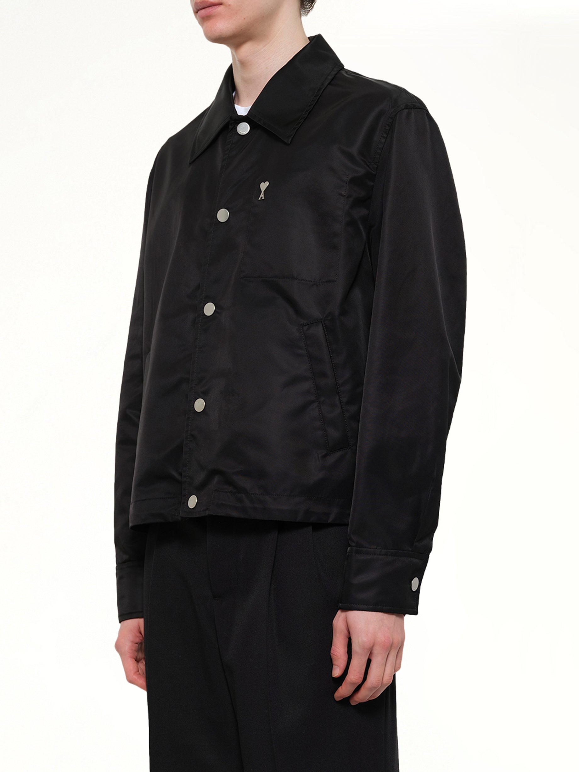 AMI PARIS Ami De Coeur Coach Jacket in Black Side View from MARAIS