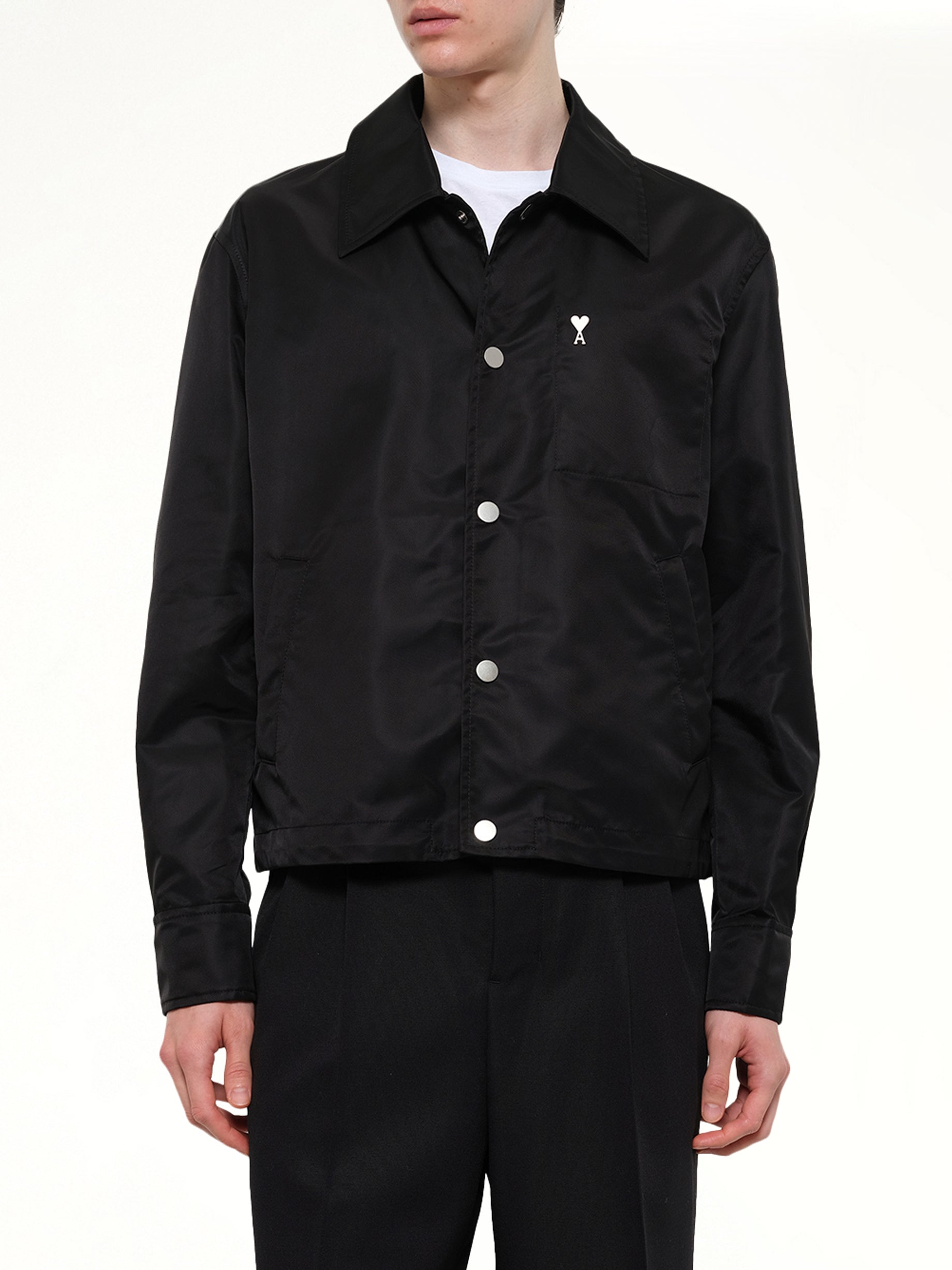 AMI PARIS Ami De Coeur Coach Jacket in Black Detail Shot from MARAIS