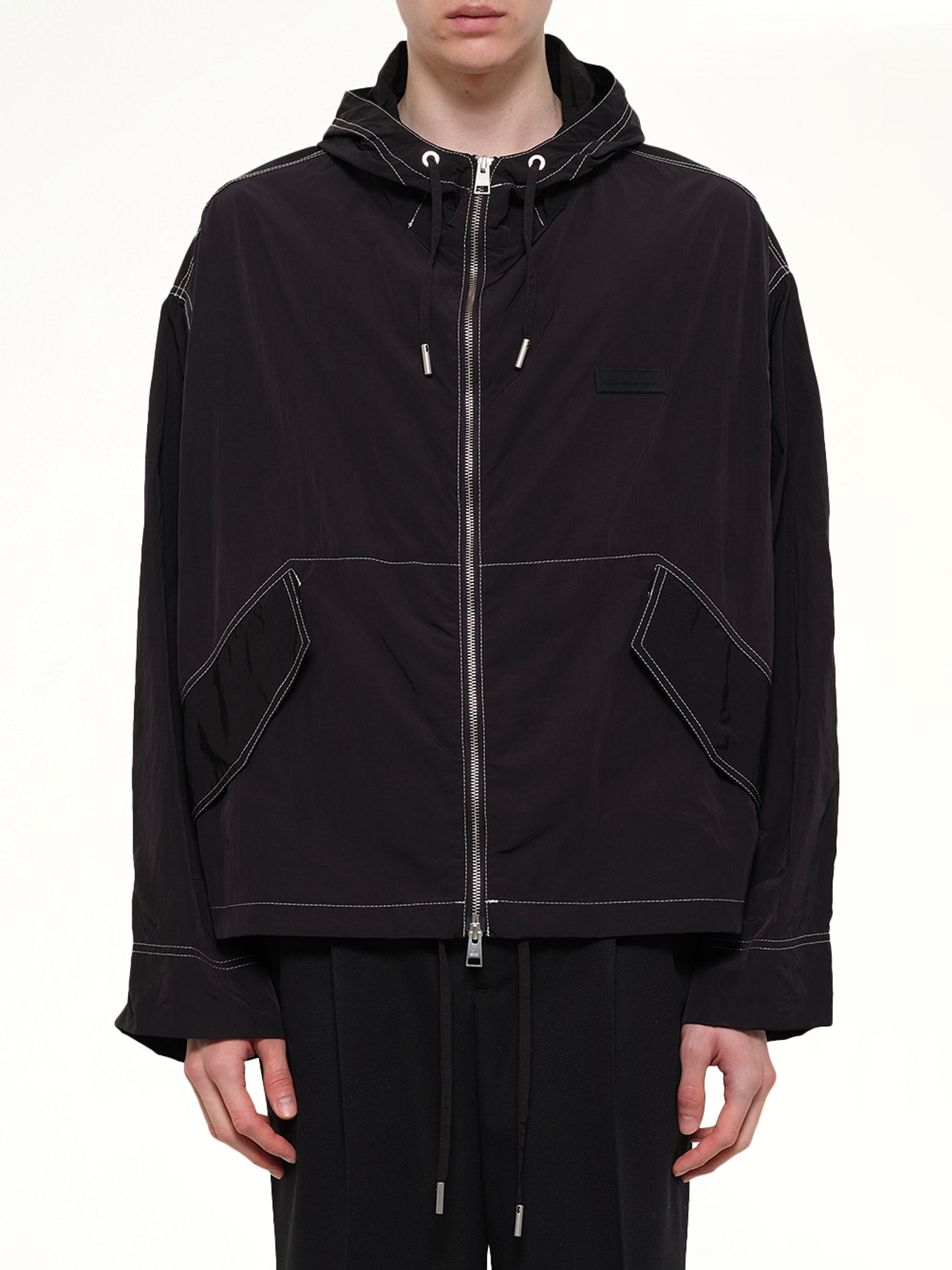 Crinkle Nylon Zipped Jacket in Black