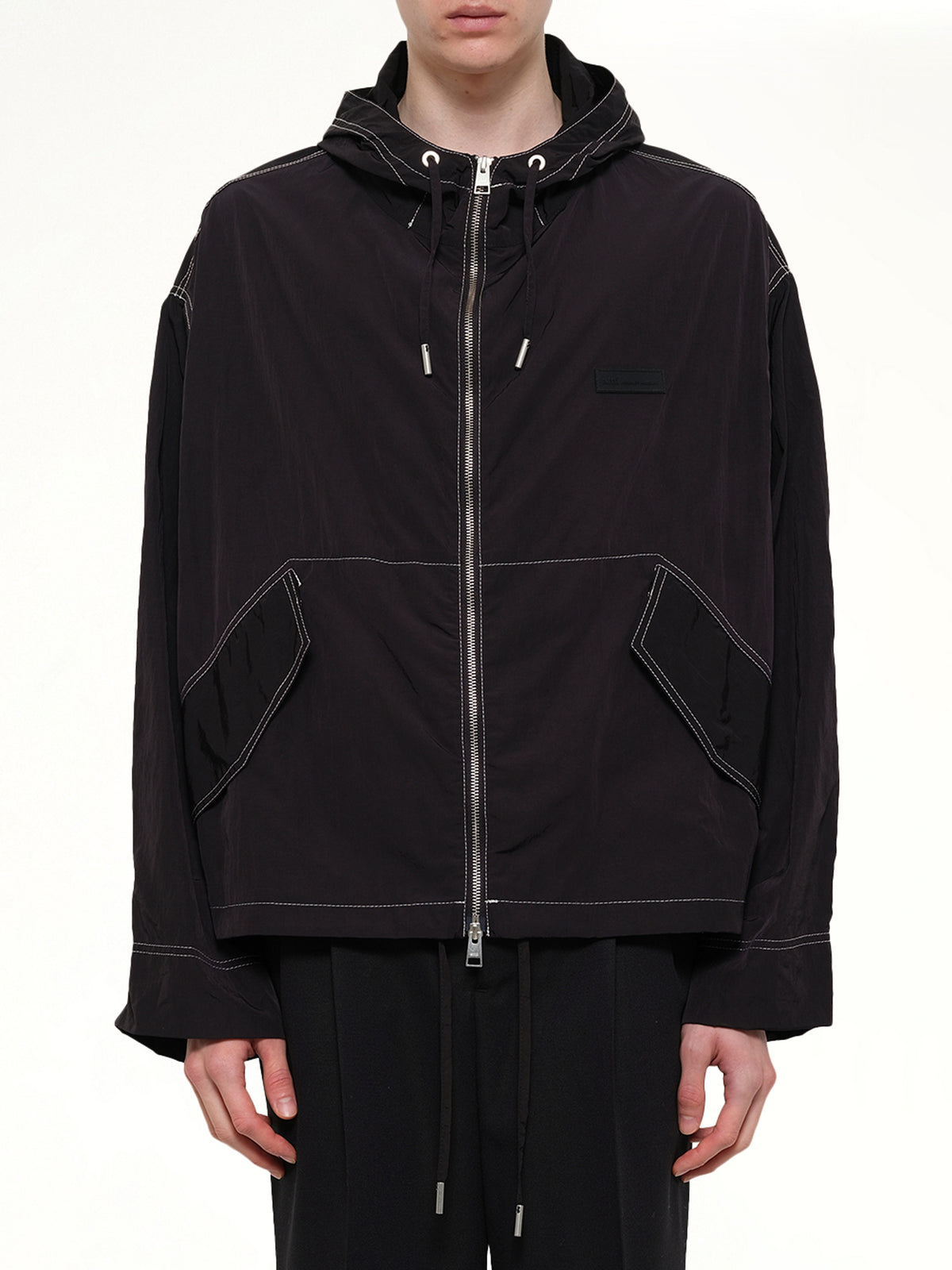 Crinkle Nylon Zipped Jacket in Black