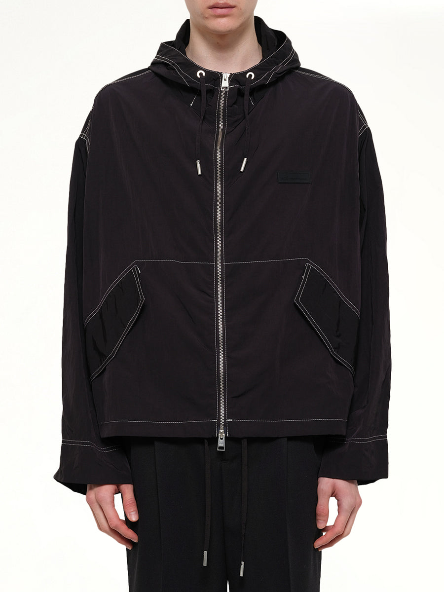 Crinkle Nylon Zipped Jacket in Black