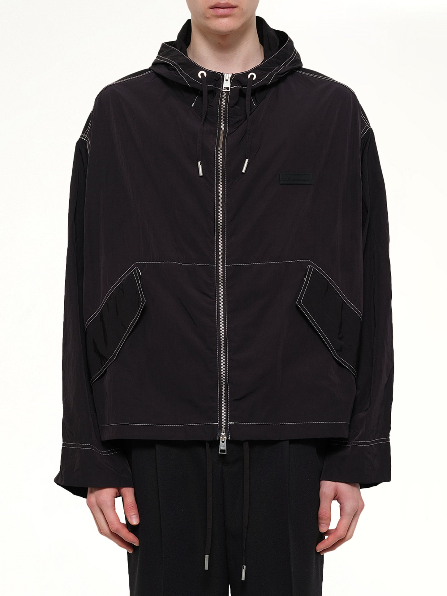 Crinkle Nylon Zipped Jacket in Black