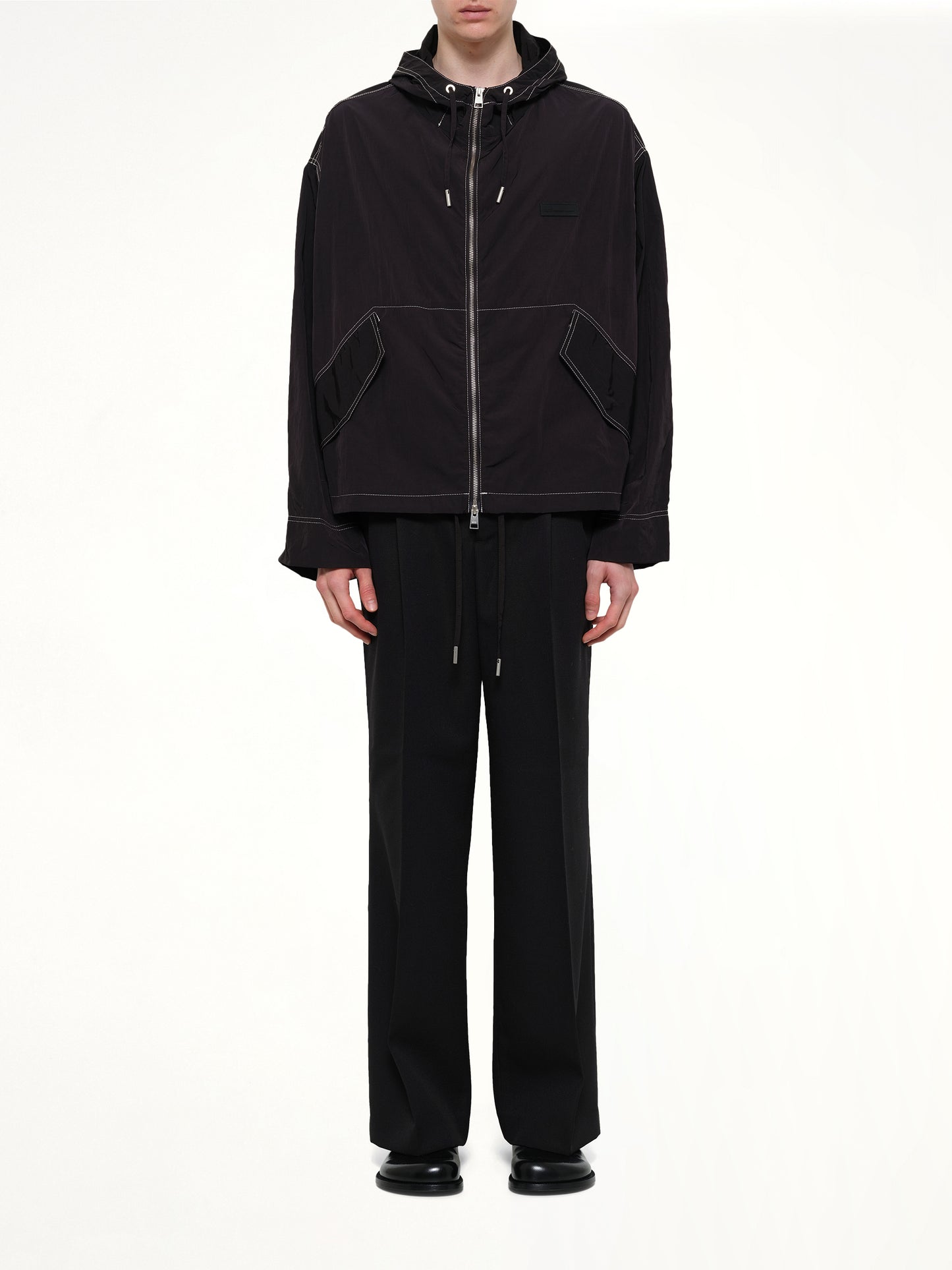 Crinkle Nylon Zipped Jacket in Black