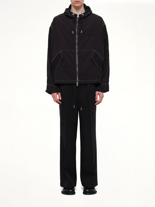 Crinkle Nylon Zipped Jacket in Black