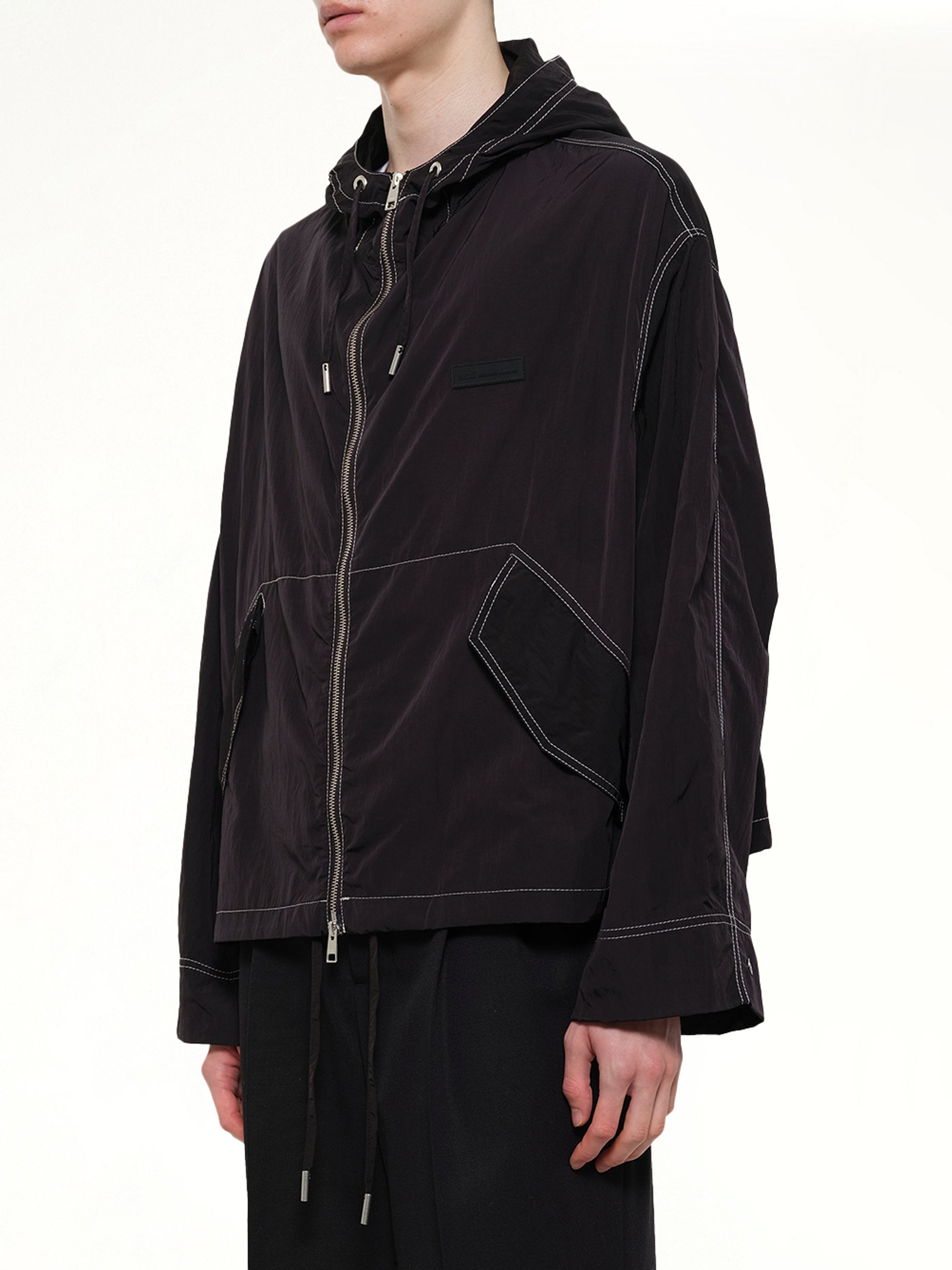 AMI PARIS Crinkle Nylon Zipped Jacket in Black Side View from MARAIS