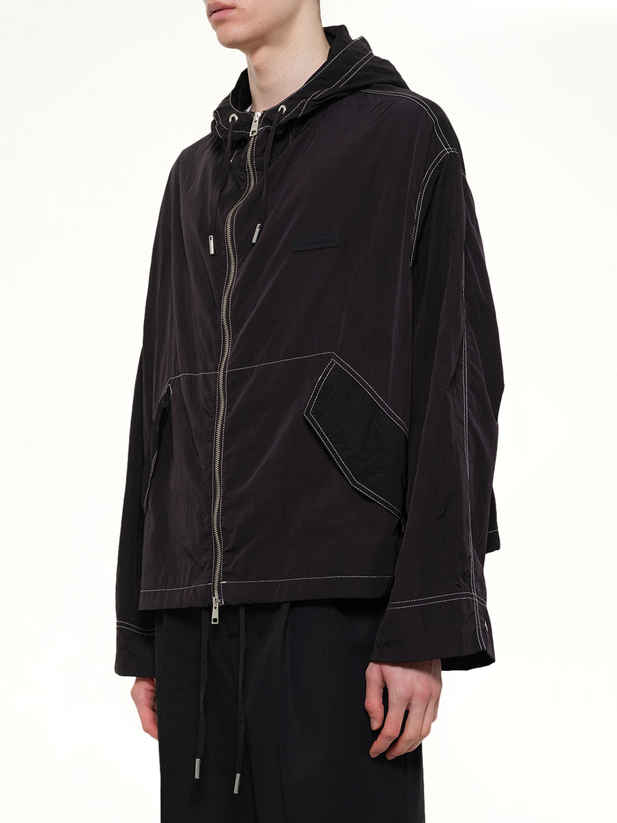 Crinkle Nylon Zipped Jacket in Black
